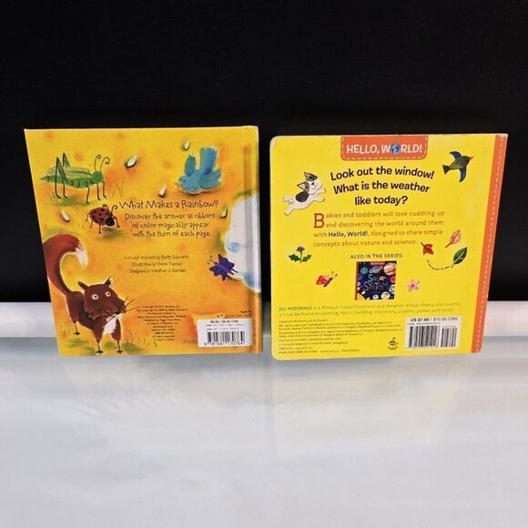 Lot of 2 Toddler Board Books - What Makes a Rainbow And Hello, World! Weather - Picture 2 of 10